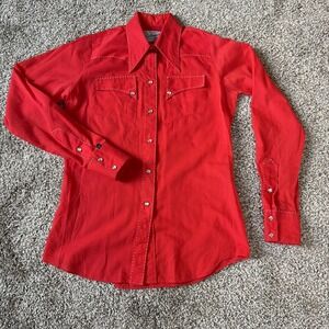 Vintage Pearl Snap Shirt Rockmount Ranch Wear Measure unisex small RED